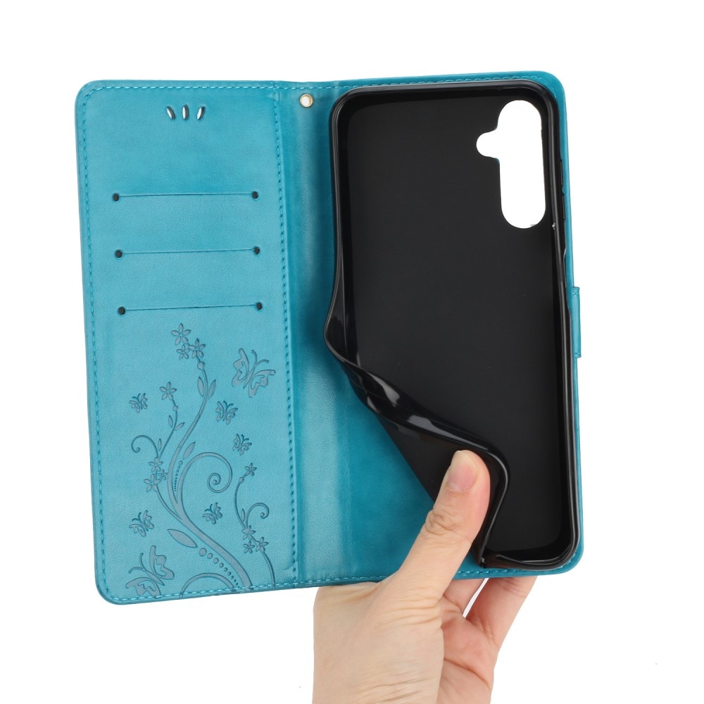 Samsung Galaxy A15 Leather Cover Imprinted Butterflies Blue