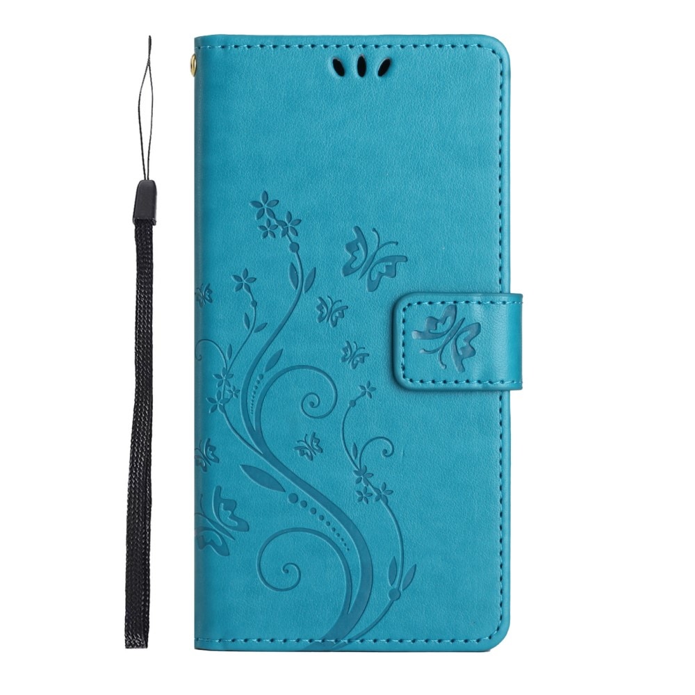 Samsung Galaxy A15 Leather Cover Imprinted Butterflies Blue