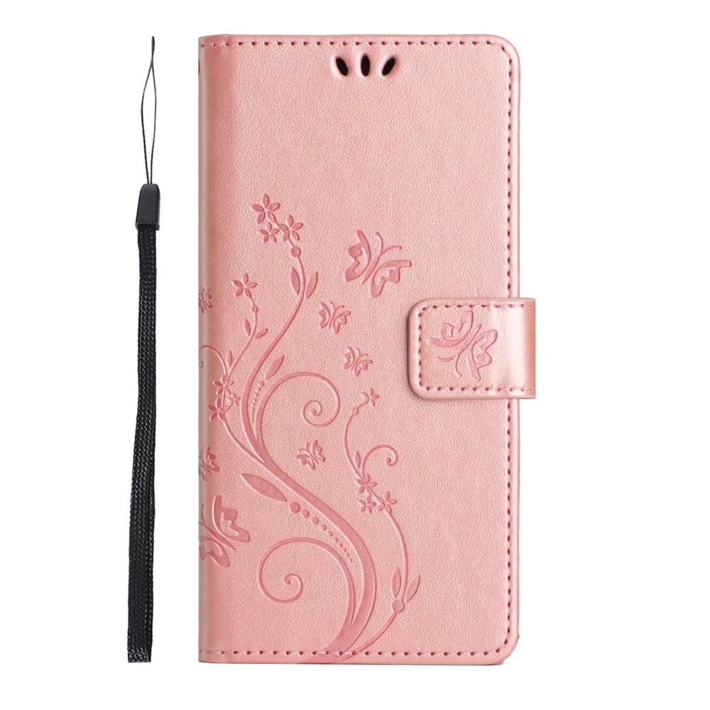 Samsung Galaxy A15 Leather Cover Imprinted Butterflies Pink Gold