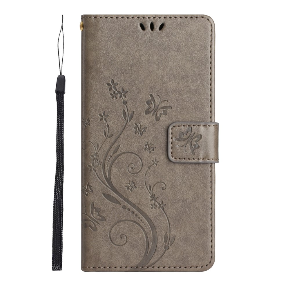 Samsung Galaxy A15 Leather Cover Imprinted Butterflies Grey