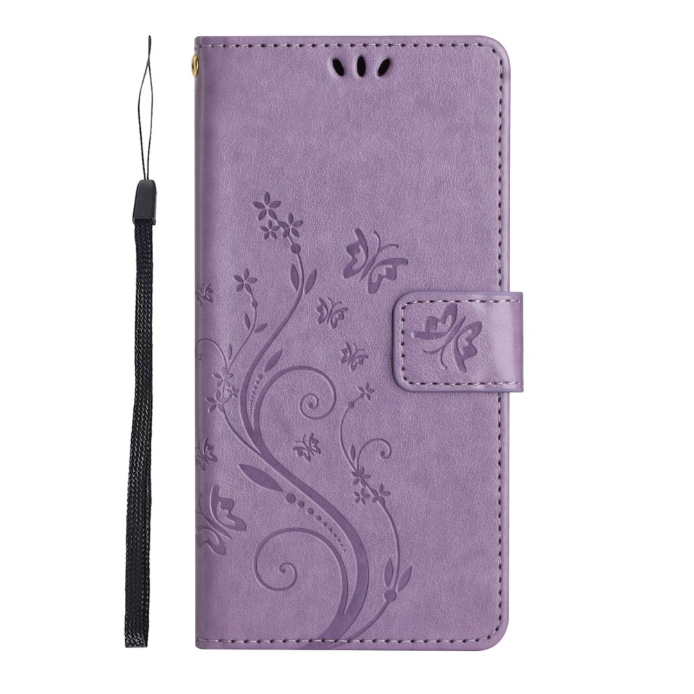 Samsung Galaxy A15 Leather Cover Imprinted Butterflies Purple