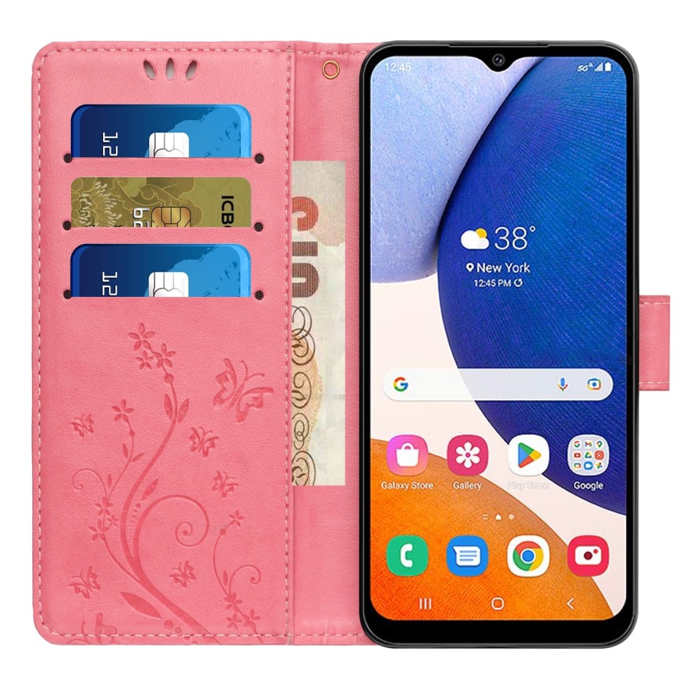 Samsung Galaxy A15 Leather Cover Imprinted Butterflies Pink
