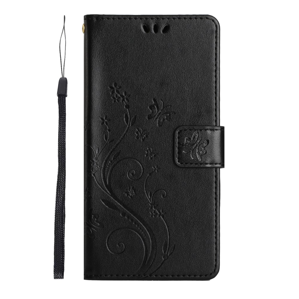 Samsung Galaxy A15 Leather Cover Imprinted Butterflies Black