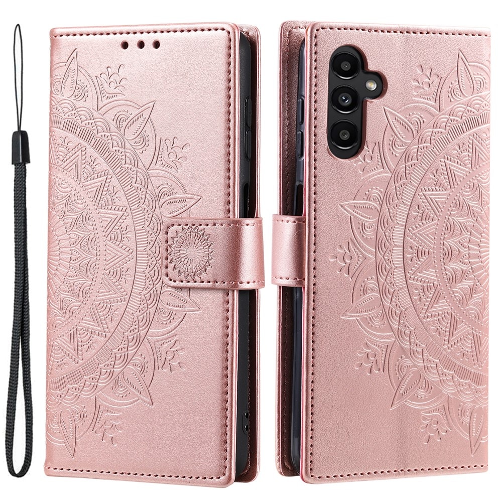 Samsung Galaxy S24 Leather Cover Mandala Rose Gold