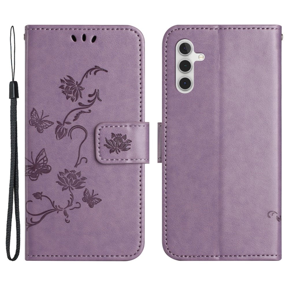 Samsung Galaxy S24 Leather Cover Imprinted Butterflies Purple