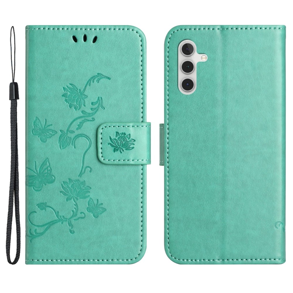Samsung Galaxy S24 Leather Cover Imprinted Butterflies Green