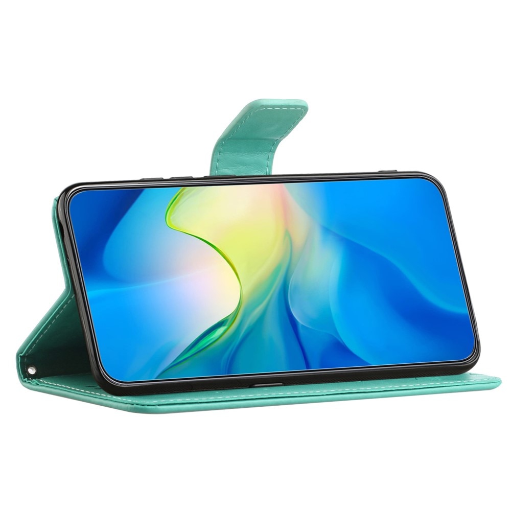 Samsung Galaxy S24 Leather Cover Imprinted Butterflies Green