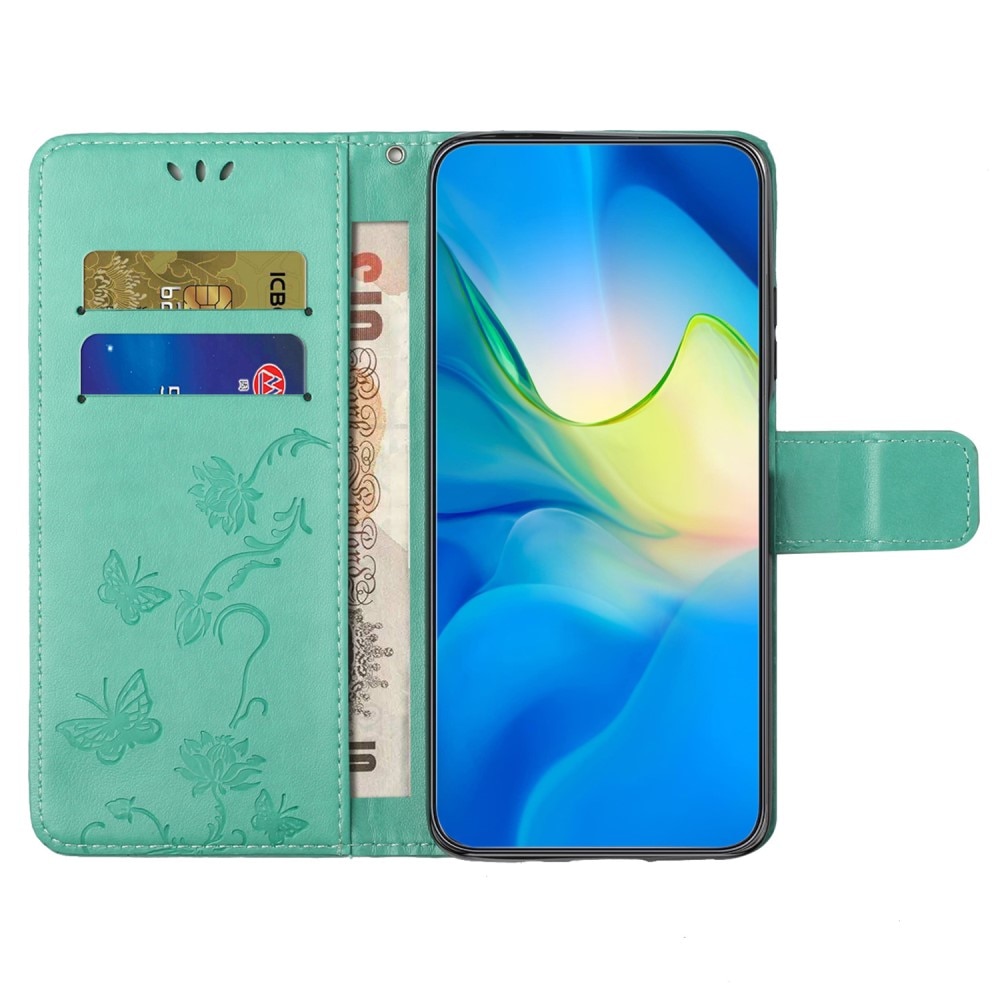 Samsung Galaxy S24 Leather Cover Imprinted Butterflies Green