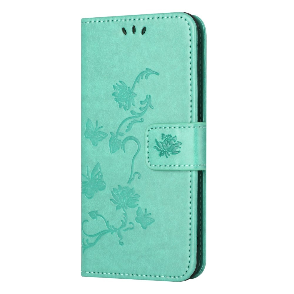 Samsung Galaxy S24 Leather Cover Imprinted Butterflies Green