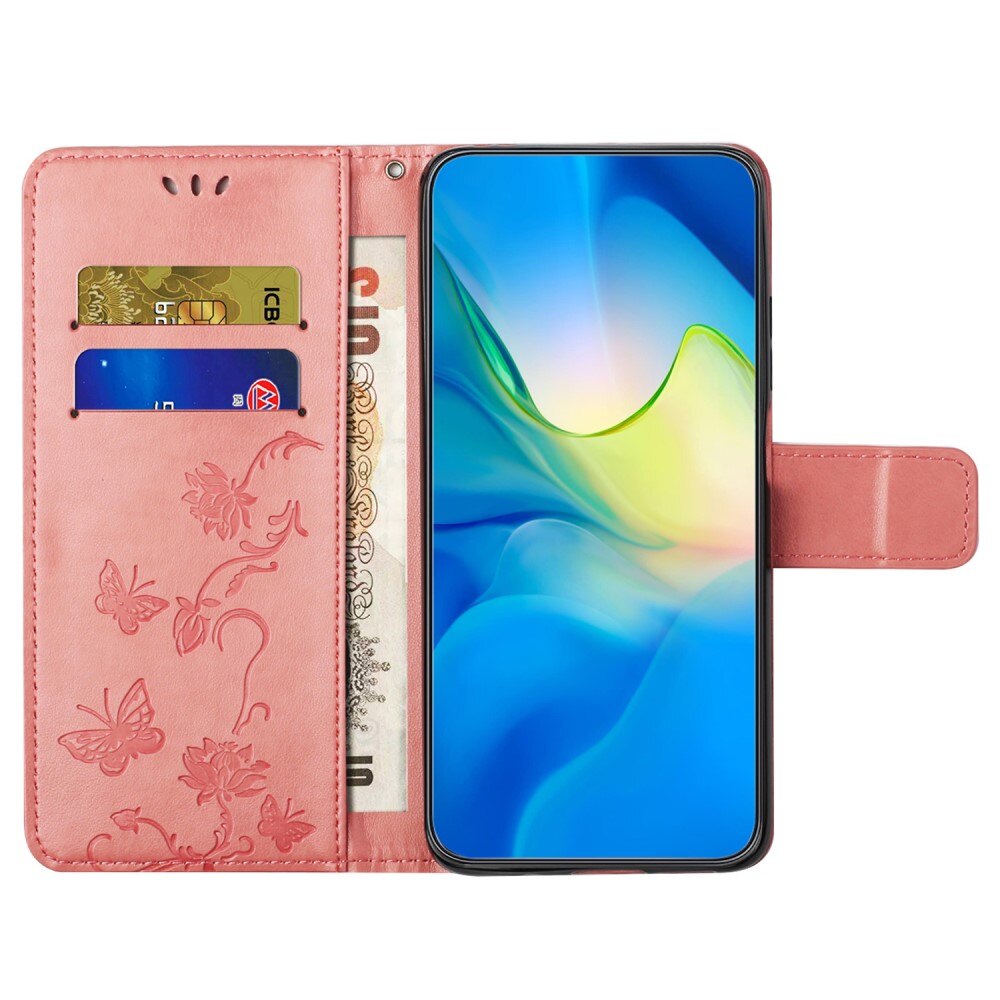 Samsung Galaxy S24 Leather Cover Imprinted Butterflies Pink