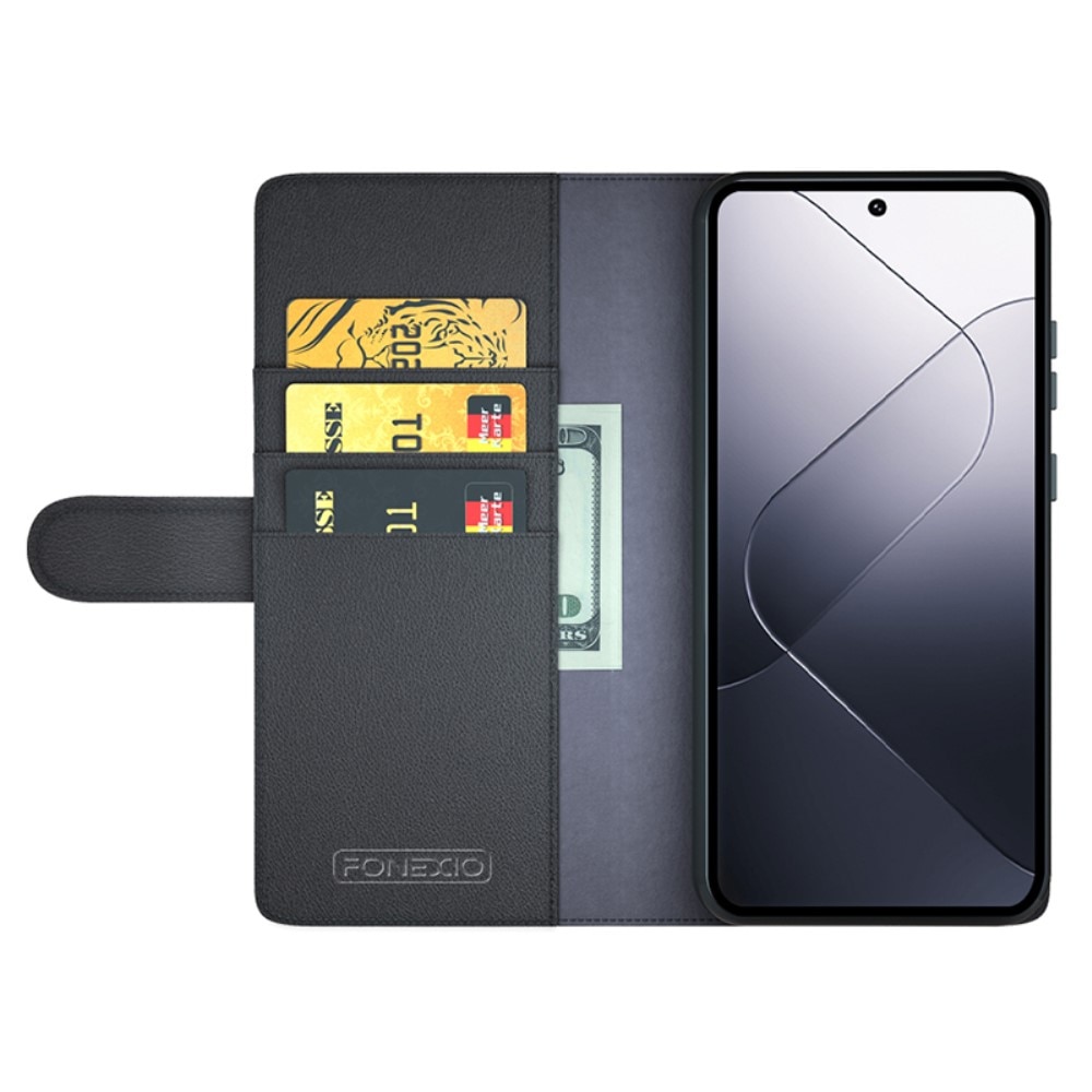 Xiaomi 14 Pro Genuine Leather Wallet Case Black