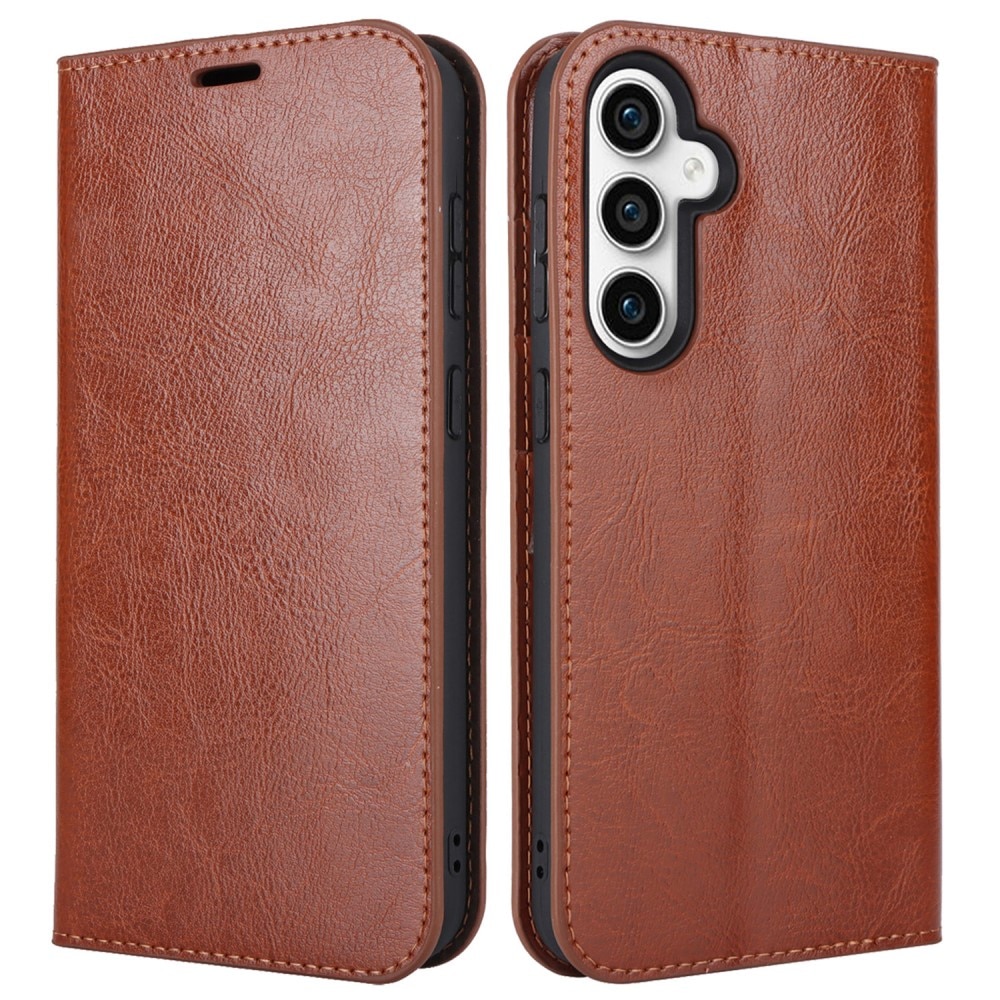 Samsung Galaxy S23 FE Genuine Leather Wallet Case Brown