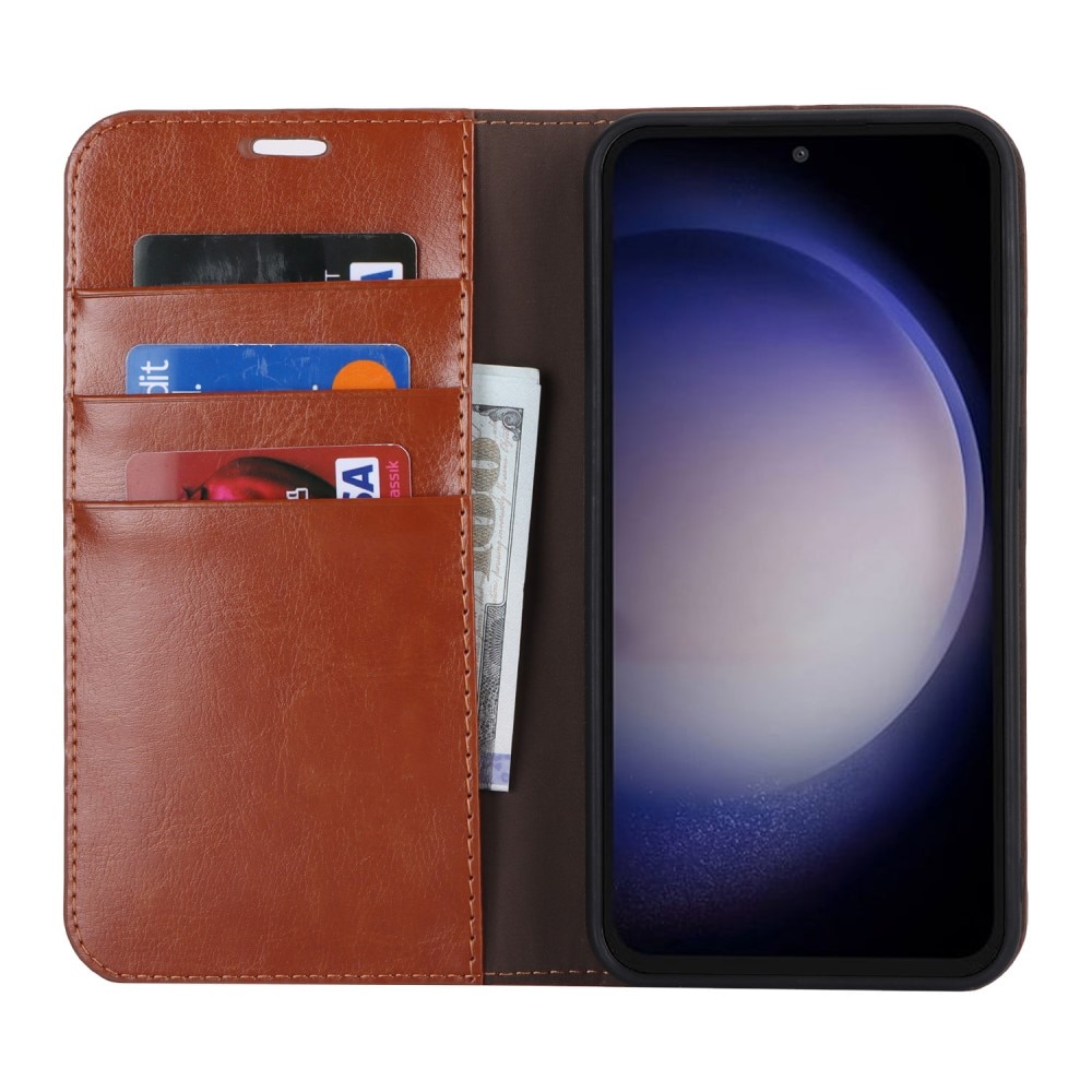 Samsung Galaxy S23 FE Genuine Leather Wallet Case Brown