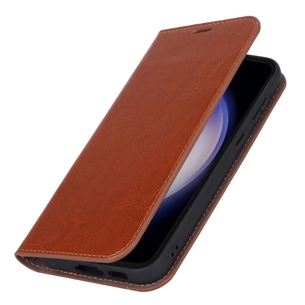 Samsung Galaxy S23 FE Genuine Leather Wallet Case Brown