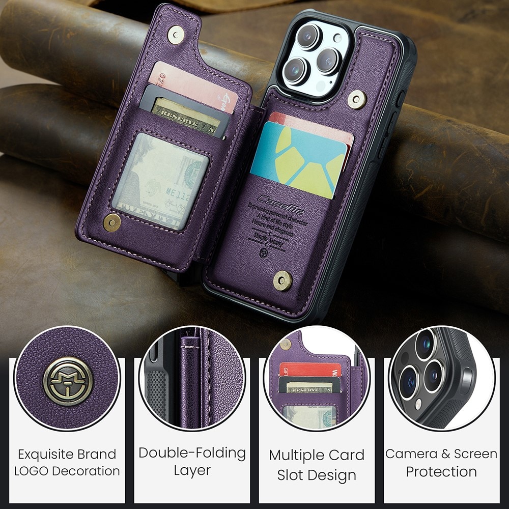 iPhone 15 Pro RFID blocking Wallet Cover Purple