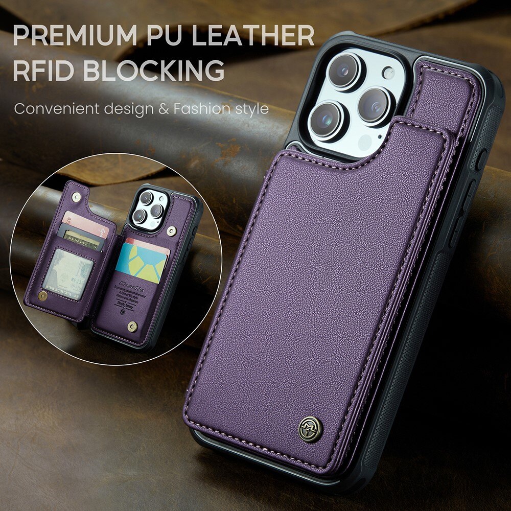 iPhone 15 Pro RFID blocking Wallet Cover Purple