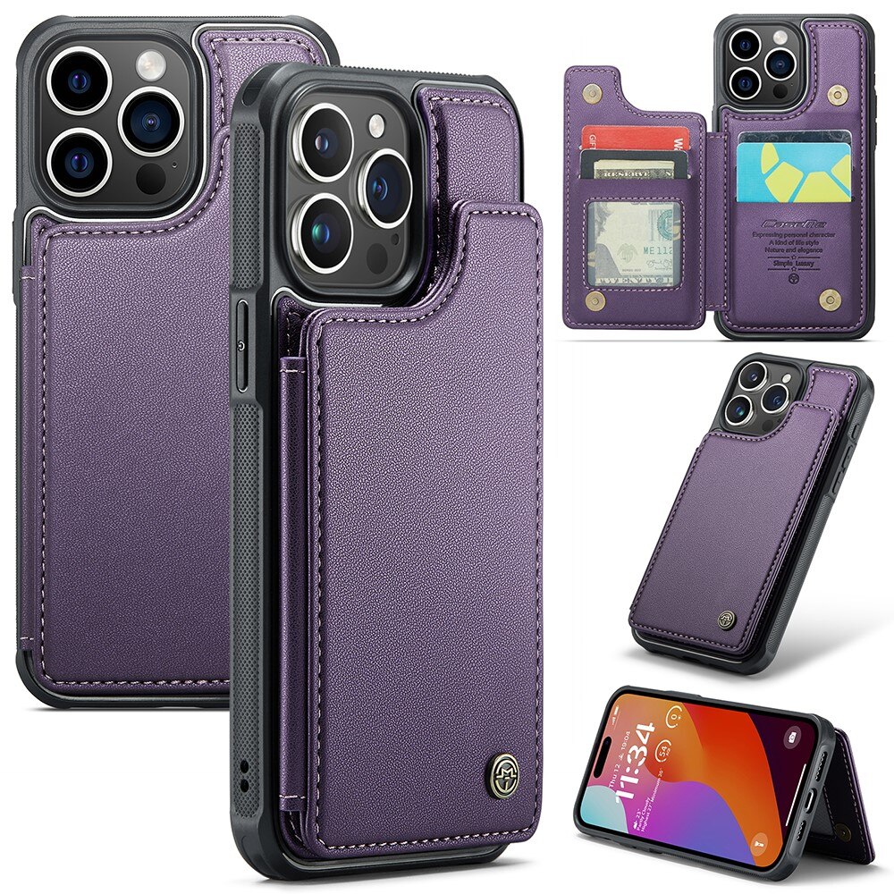 iPhone 15 Pro RFID blocking Wallet Cover Purple