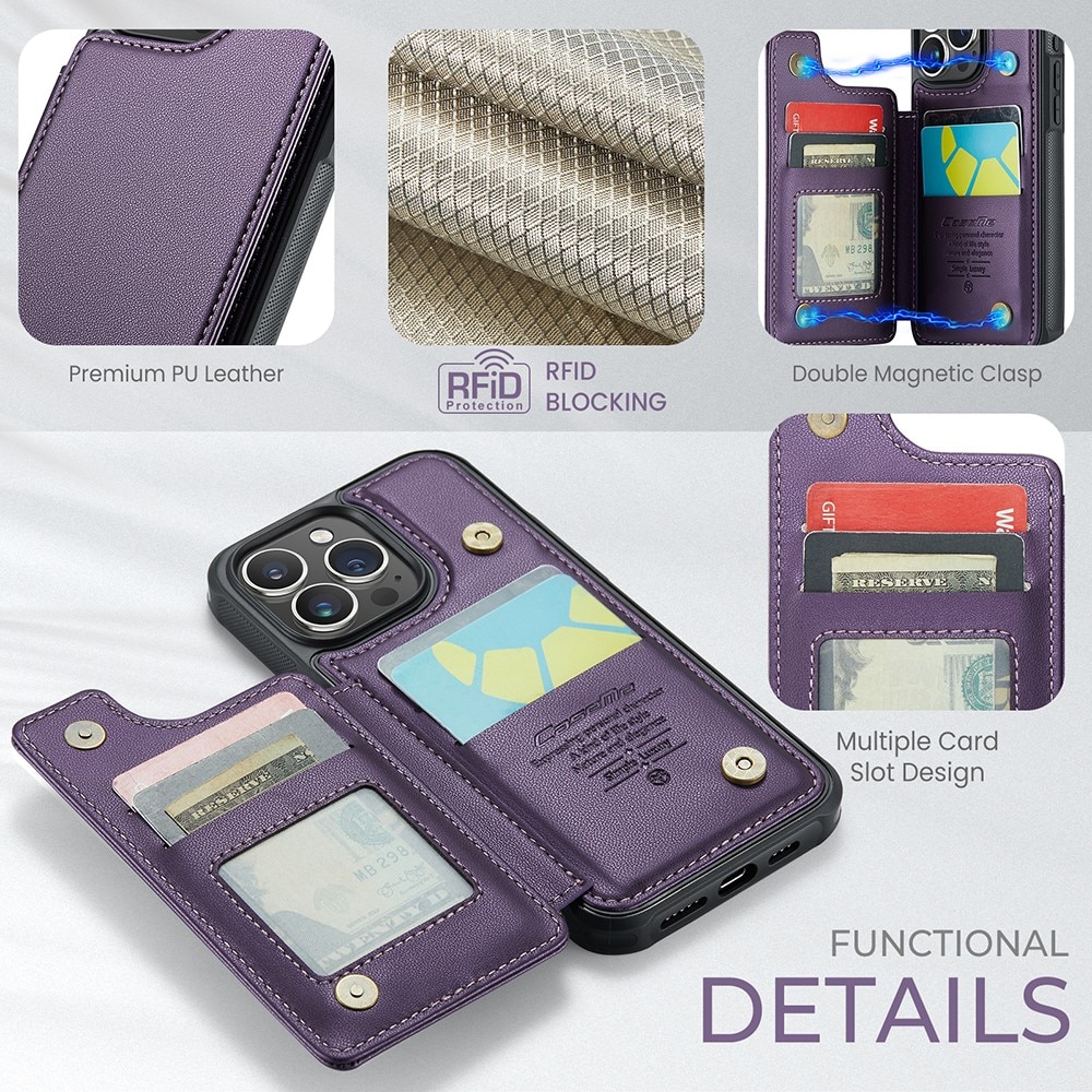iPhone 15 Pro RFID blocking Wallet Cover Purple