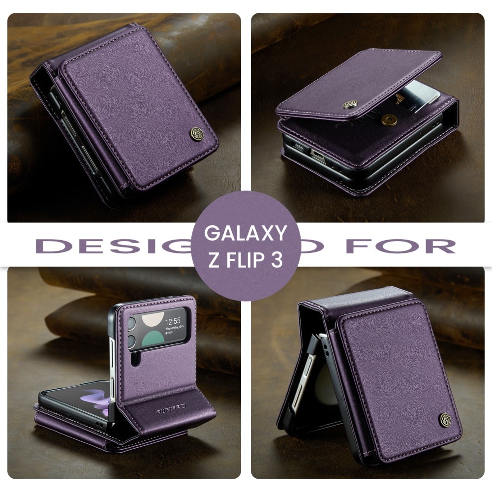 Samsung Galaxy Z Flip 3 RFID blocking Wallet Cover Purple