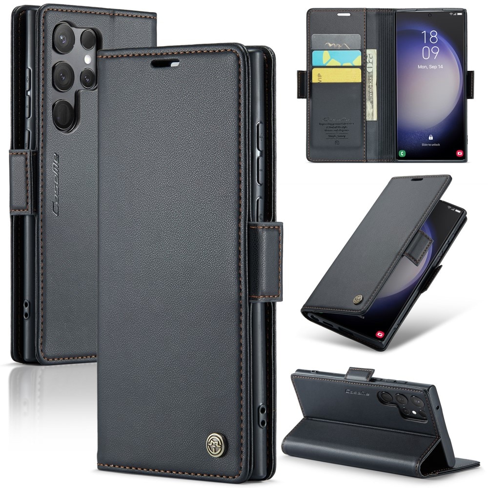 Samsung Galaxy S24 Ultra RFID blocking Slim Wallet Case Black