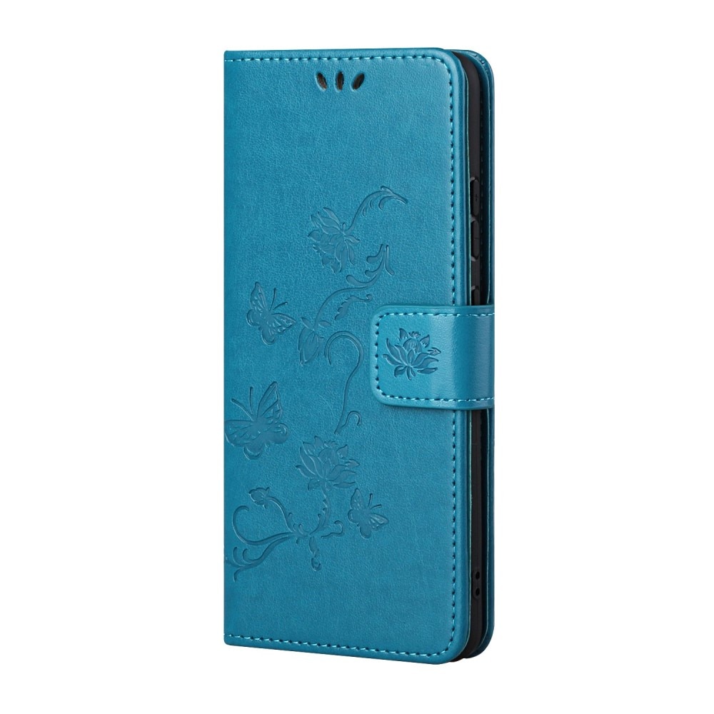 Google Pixel 8a Leather Cover Imprinted Butterflies Blue