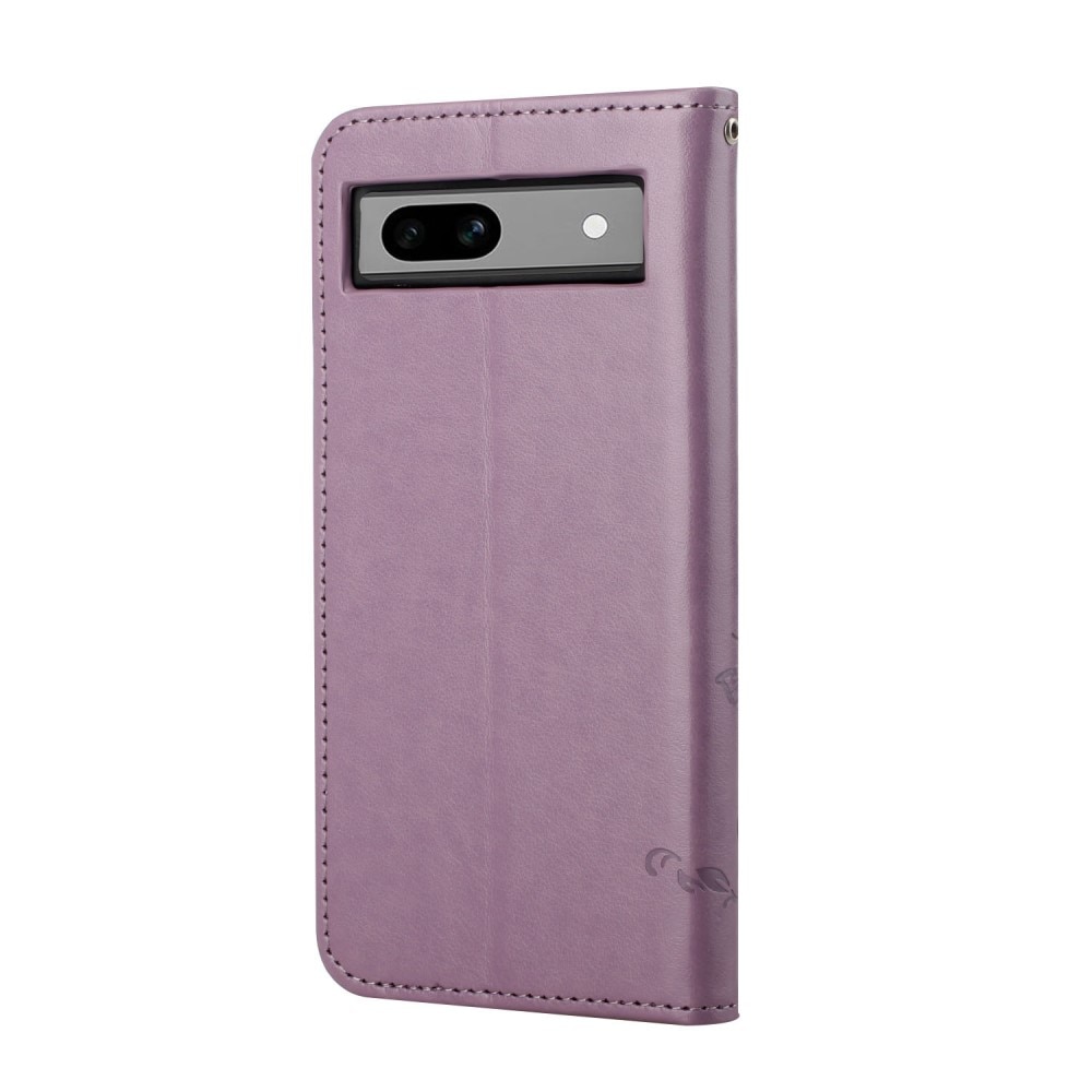 Google Pixel 8a Leather Cover Imprinted Butterflies Purple