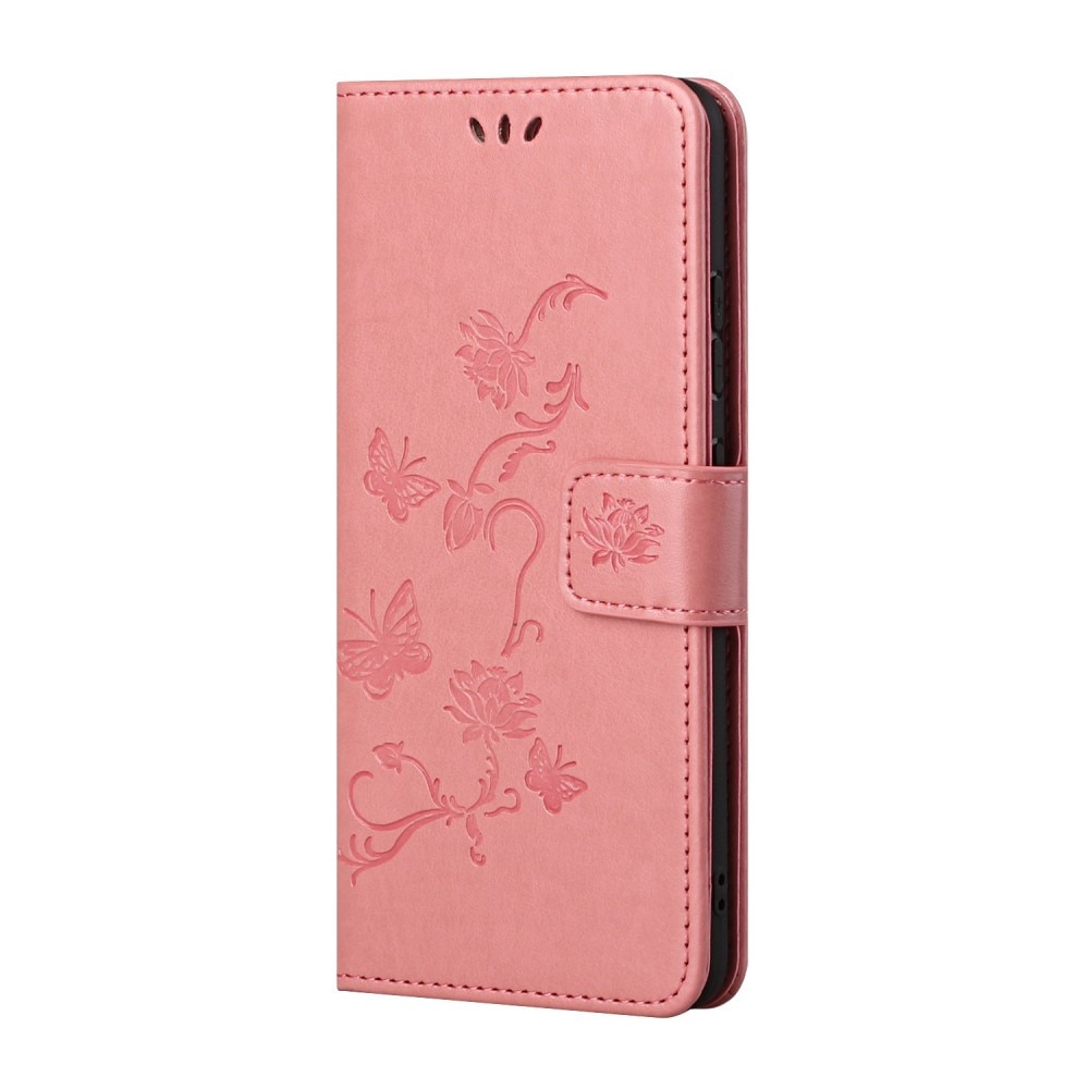 Google Pixel 8a Leather Cover Imprinted Butterflies Pink