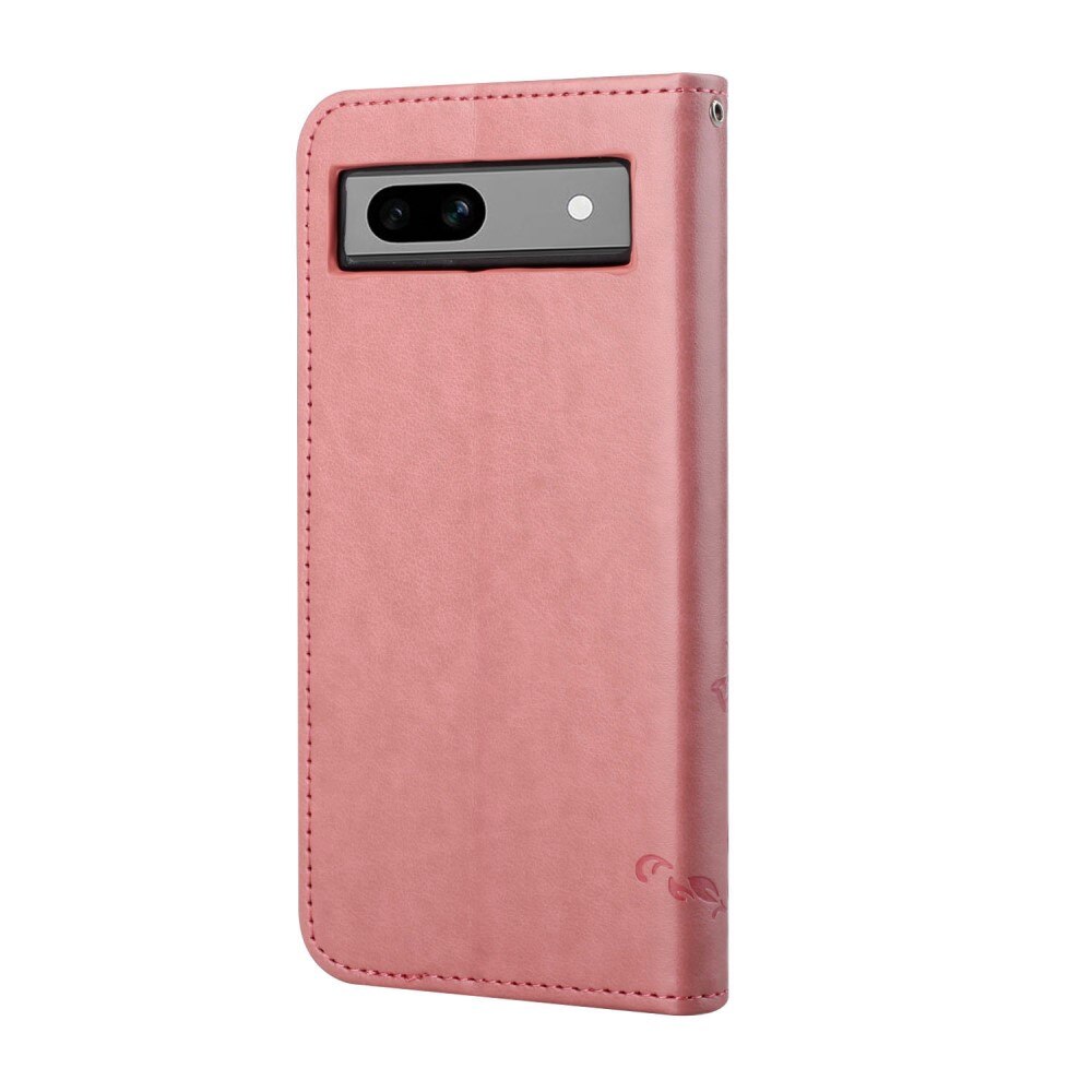 Google Pixel 8a Leather Cover Imprinted Butterflies Pink