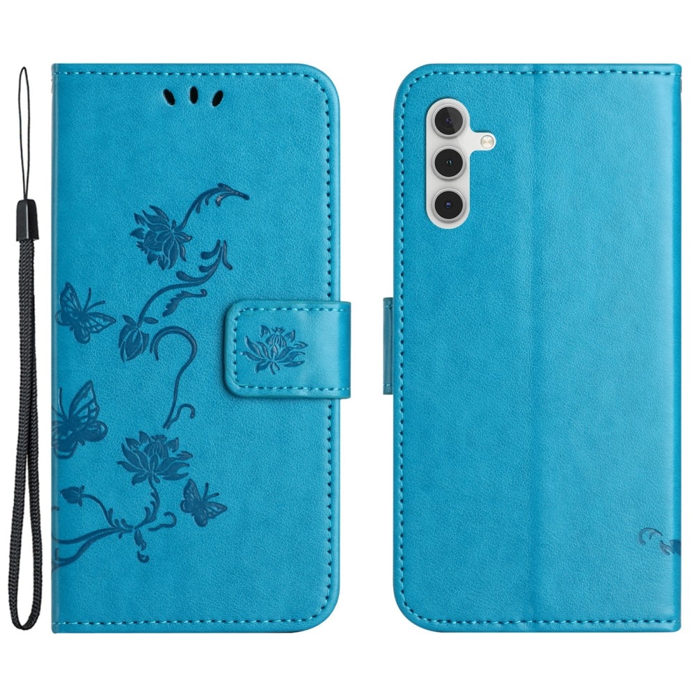 Samsung Galaxy A35 Leather Cover Imprinted Butterflies Blue