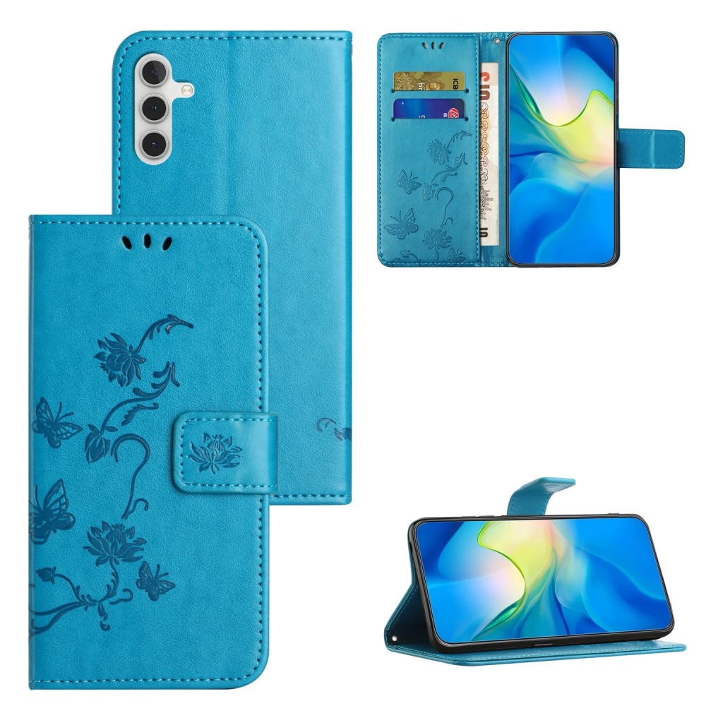 Samsung Galaxy A35 Leather Cover Imprinted Butterflies Blue