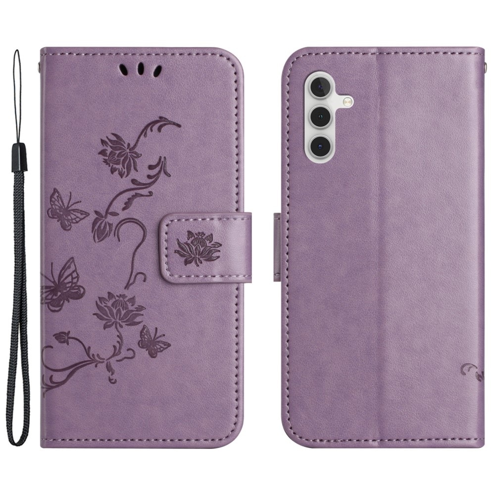 Samsung Galaxy A35 Leather Cover Imprinted Butterflies Purple