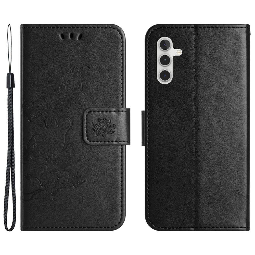 Samsung Galaxy A35 Leather Cover Imprinted Butterflies Black