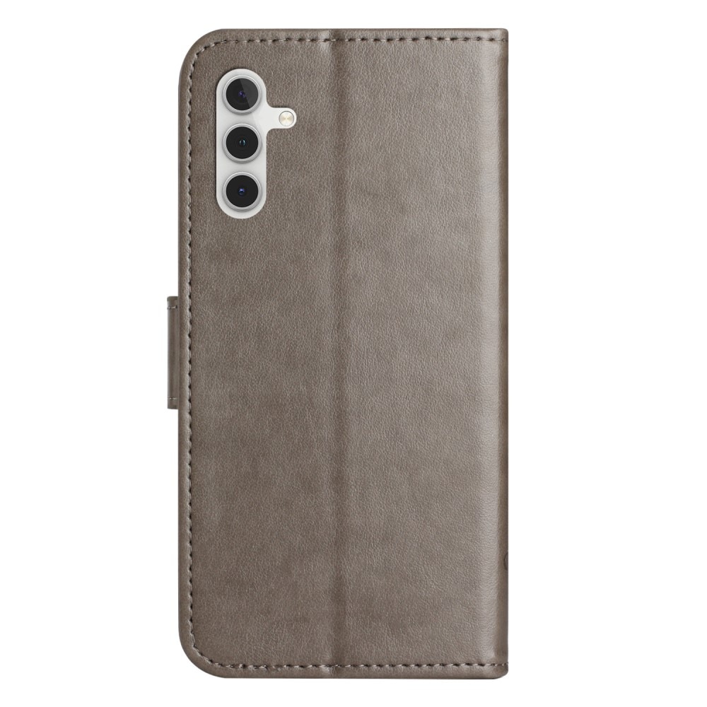 Samsung Galaxy A35 Leather Cover Imprinted Butterflies Grey
