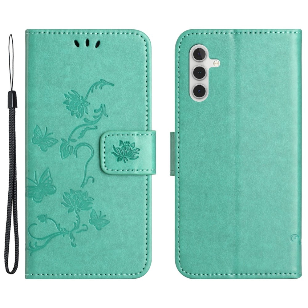 Samsung Galaxy A35 Leather Cover Imprinted Butterflies Green