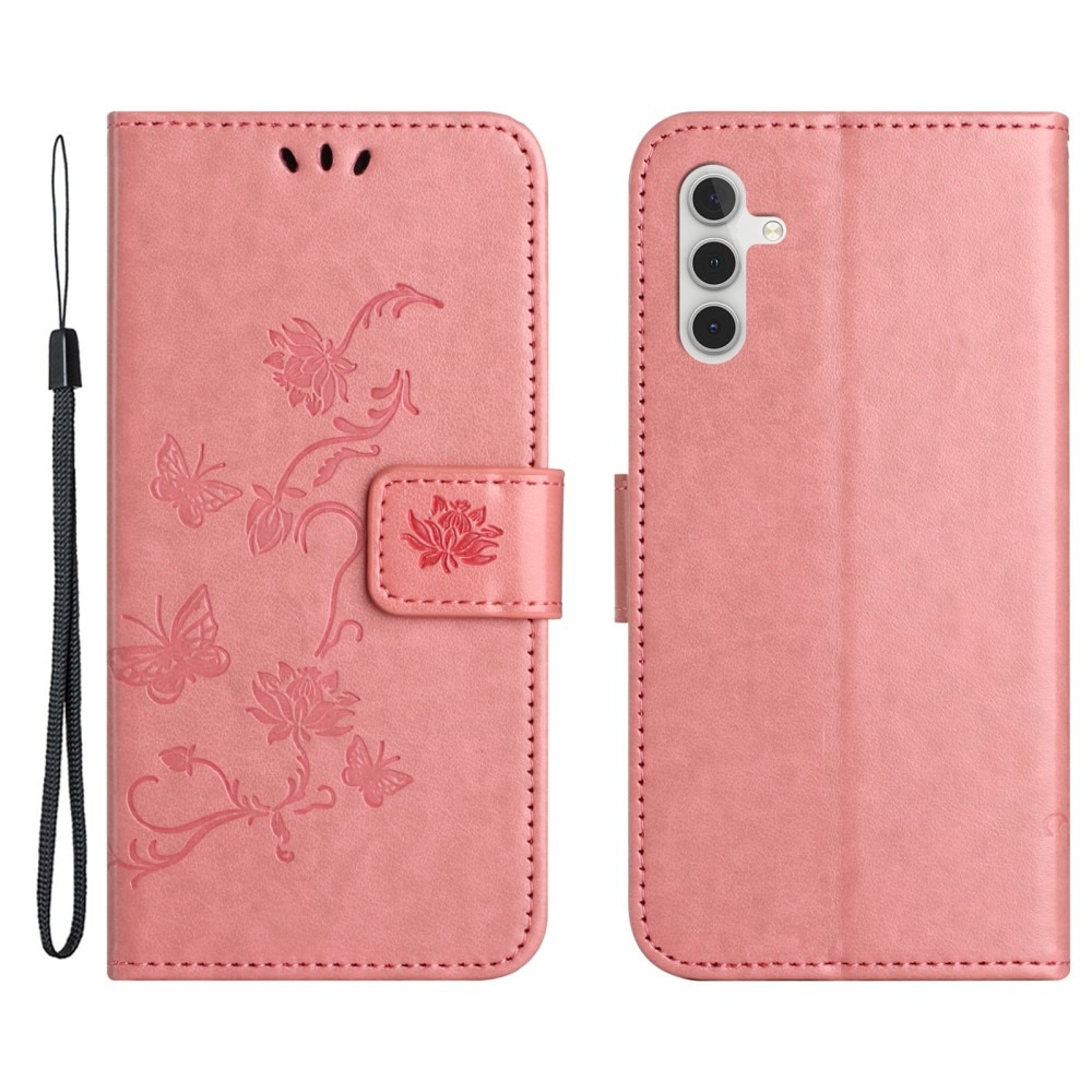Samsung Galaxy A35 Leather Cover Imprinted Butterflies Pink