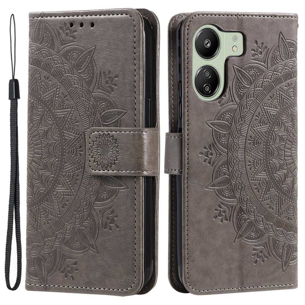 Xiaomi Redmi 13C Leather Cover Mandala Grey