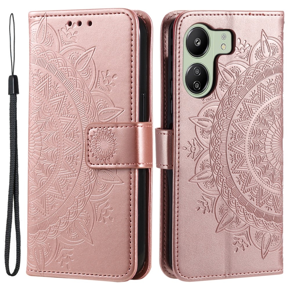 Xiaomi Redmi 13C Leather Cover Mandala Rose Gold