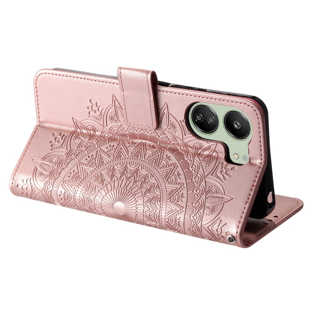 Xiaomi Redmi 13C Leather Cover Mandala Rose Gold