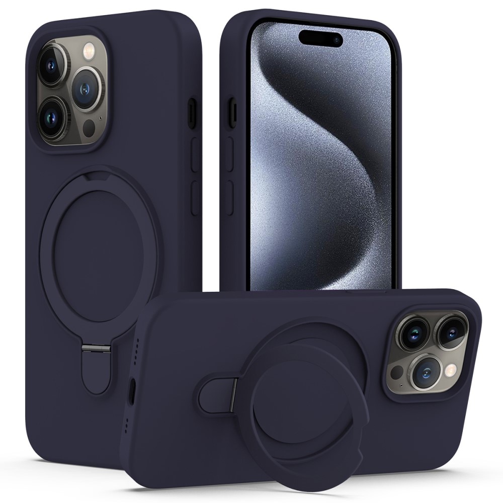 iPhone 15 Pro Kickstand Silicone Case MagSafe Dark Blue