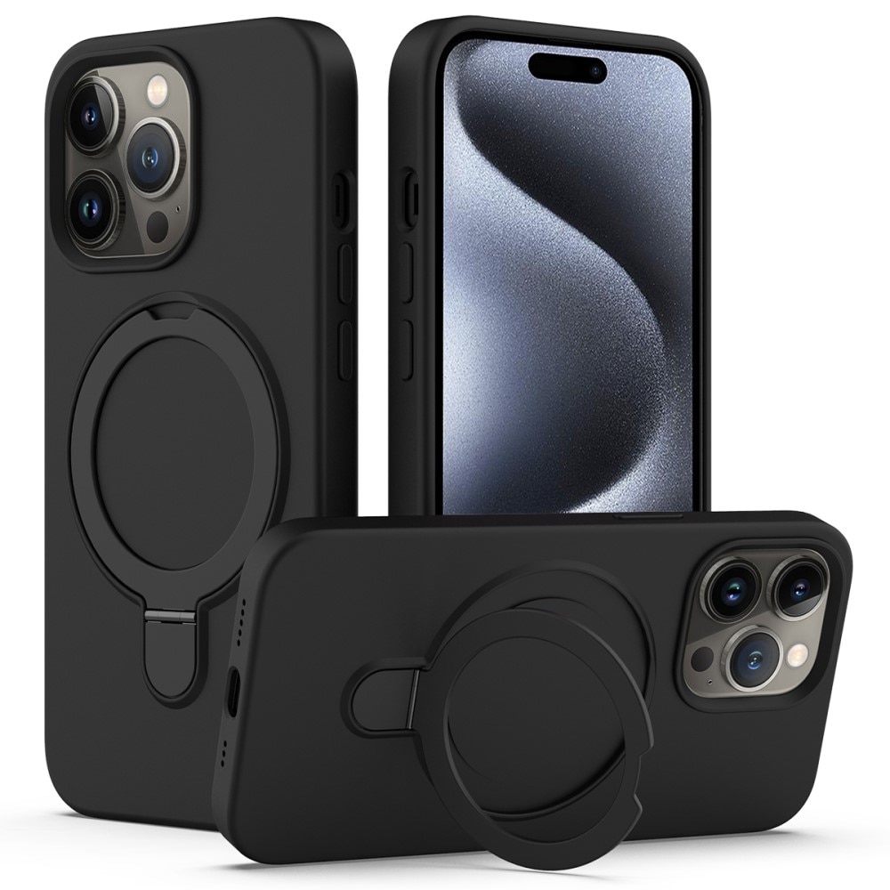 iPhone 15 Pro Max Kickstand Silicone Case MagSafe Black