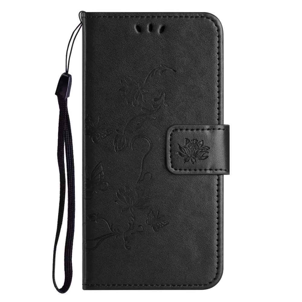 Samsung Galaxy A55 Leather Cover Imprinted Butterflies Black