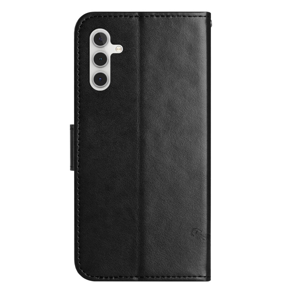 Samsung Galaxy A55 Leather Cover Imprinted Butterflies Black