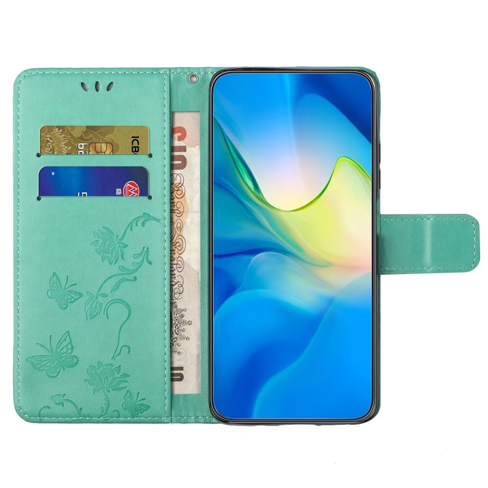 Samsung Galaxy A55 Leather Cover Imprinted Butterflies Green