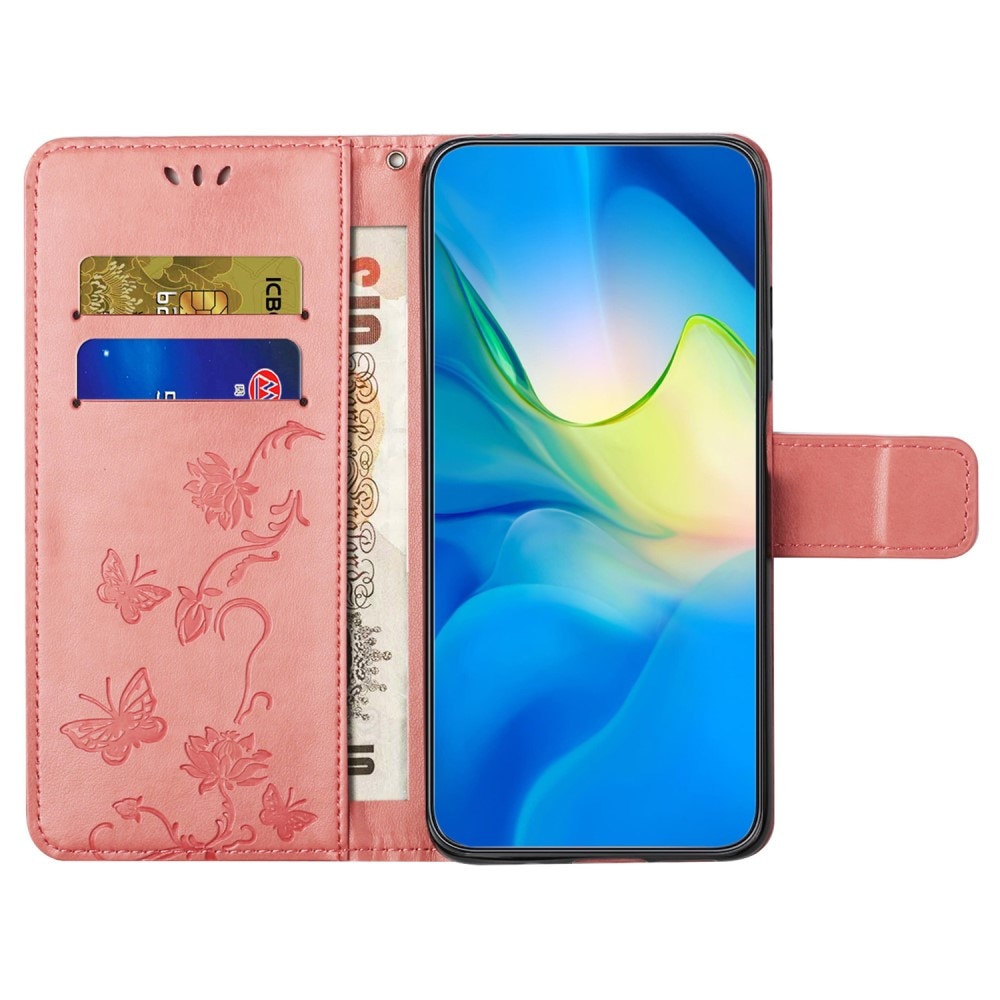 Samsung Galaxy A55 Leather Cover Imprinted Butterflies Pink