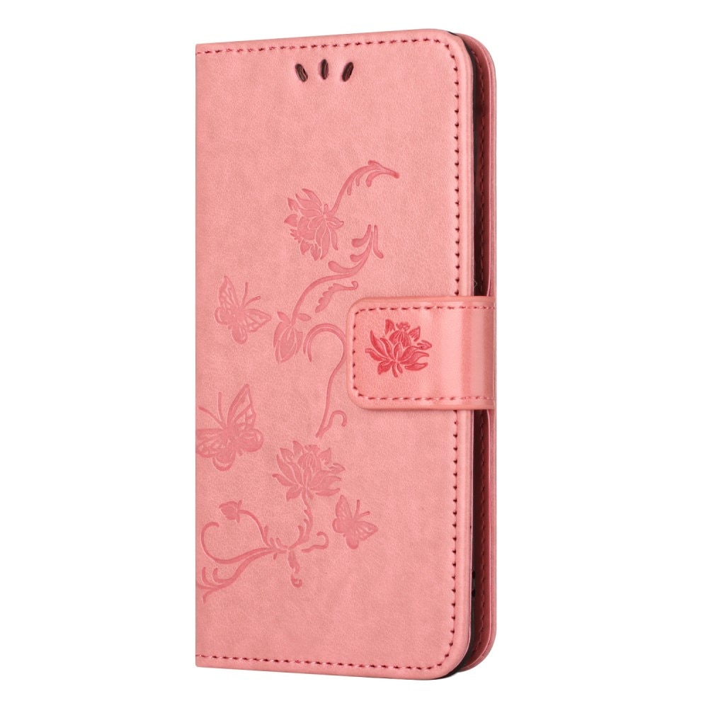 Samsung Galaxy A55 Leather Cover Imprinted Butterflies Pink