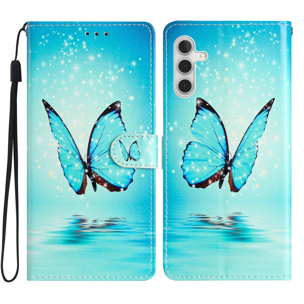 Samsung Galaxy A55 Wallet Book Cover Blue Butterflies