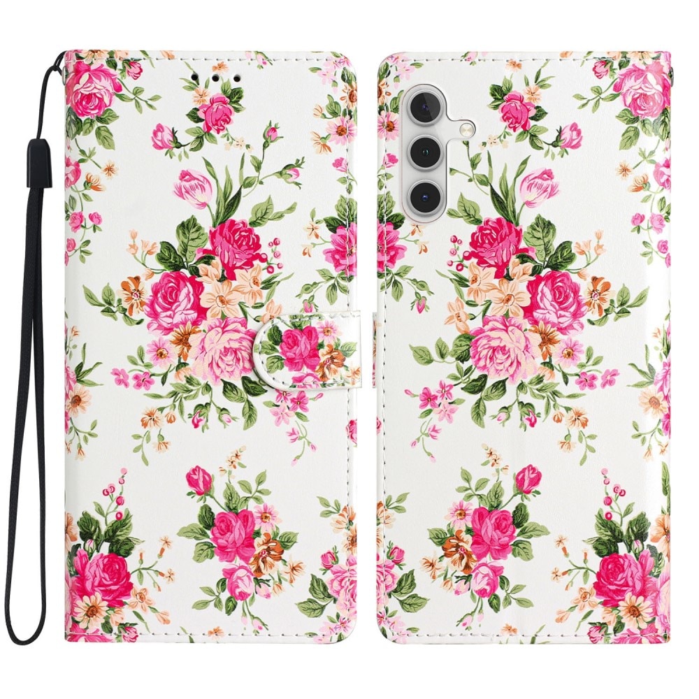 Samsung Galaxy A55 Wallet Book Cover Pink Flowers
