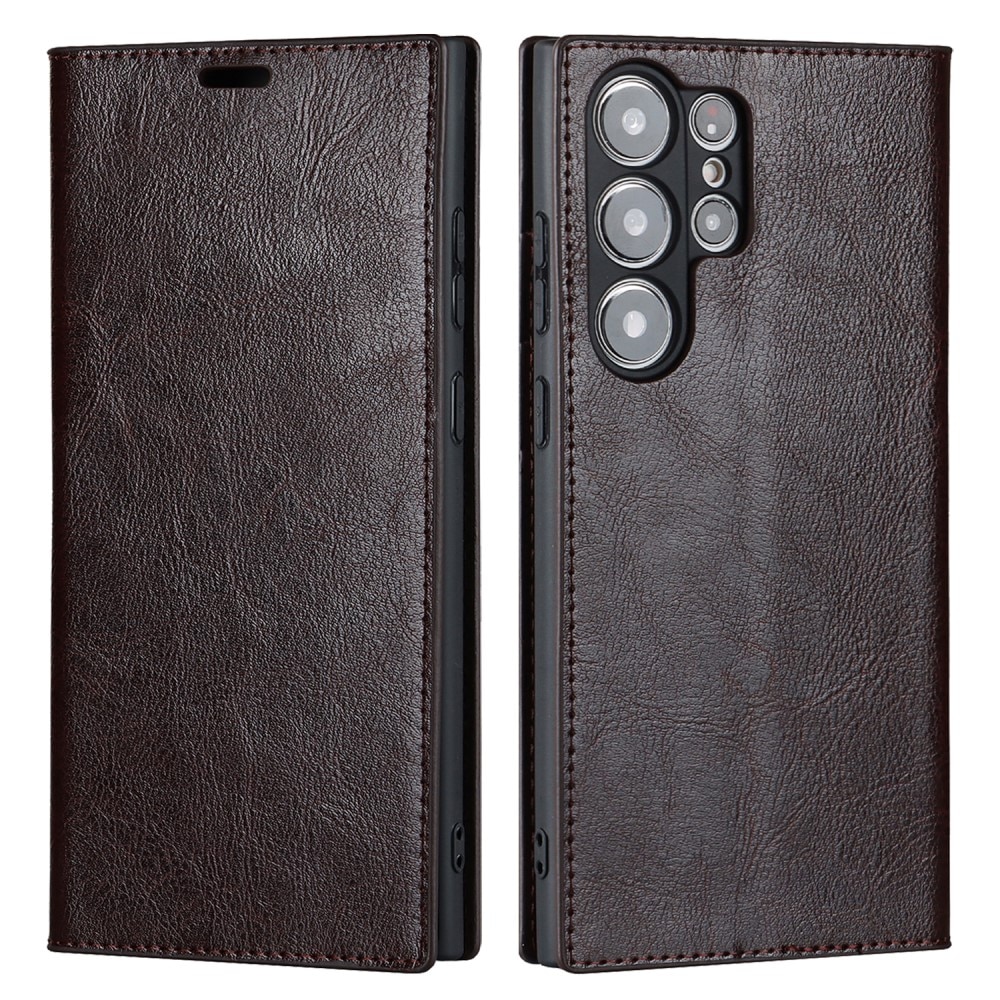 Samsung Galaxy S23 Ultra Genuine Leather Wallet Case Dark Brown