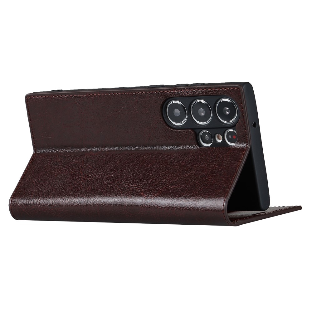 Samsung Galaxy S23 Ultra Genuine Leather Wallet Case Dark Brown