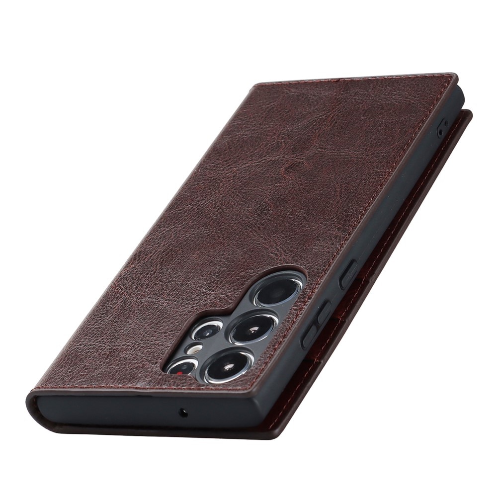 Samsung Galaxy S23 Ultra Genuine Leather Wallet Case Dark Brown